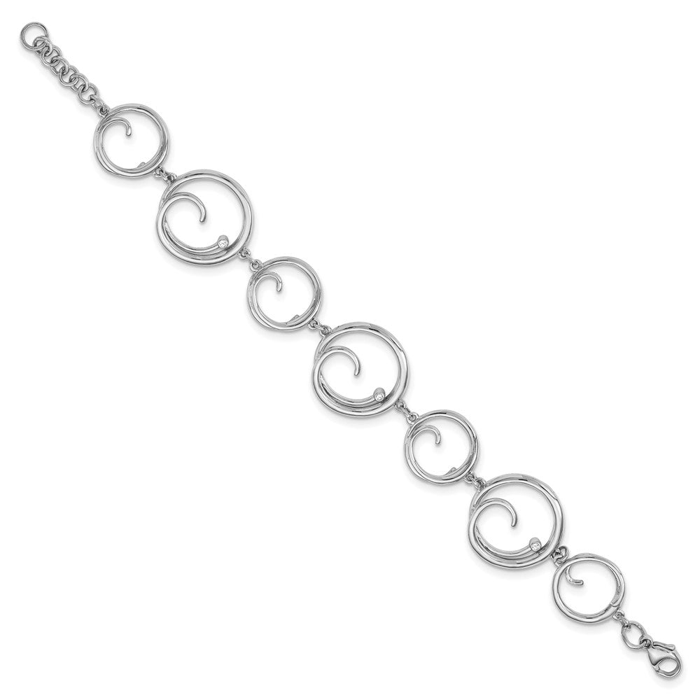 White Ice Sterling Silver Rhodium-plated 7 Inch Diamond Swirl Bracelet with 1 Inch Extender