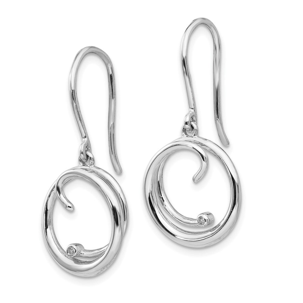 White Ice Sterling Silver Rhodium-plated Diamond Swirl Shepherd Hook Dangle Earrings