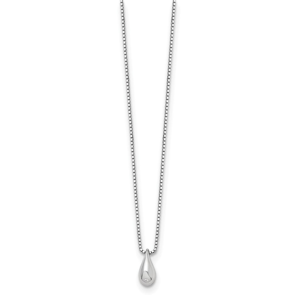 White Ice Sterling Silver Rhodium-plated 18 Inch Diamond Teardrop Necklace with 2 Inch Extender