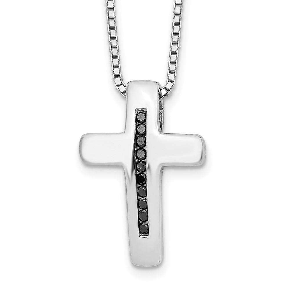 White Ice Sterling Silver Rhodium-plated 18 Inch Black Diamond Cross Necklace with 2 Inch Extender