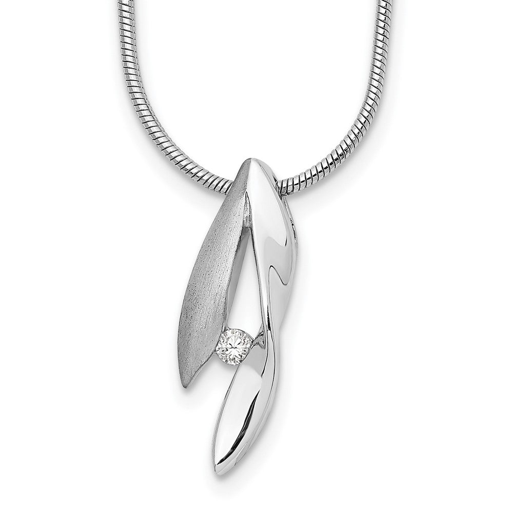 White Ice Sterling Silver Rhodium-plated Satin and Polished 18 Inch Diamond Necklace with 2 Inch Extender