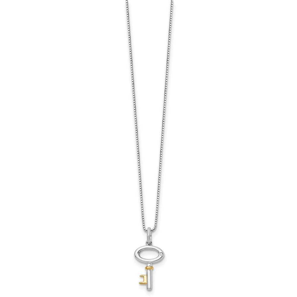 White Ice Sterling Silver Rhodium-plated Gold-tone 18 Inch Diamond Key Necklace with 2 Inch Extender