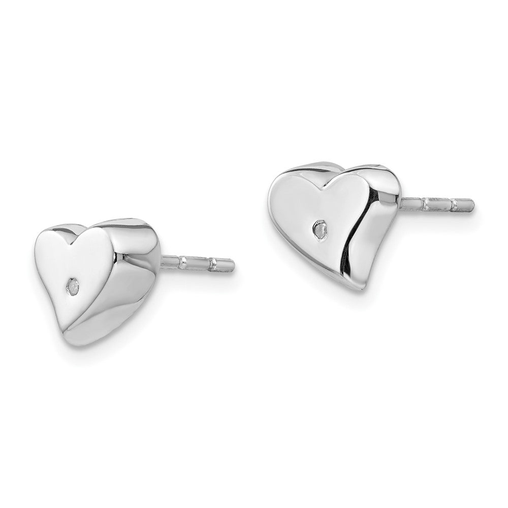 White Ice Sterling Silver Rhodium-plated Satin and Polished Diamond Heart Post Earrings