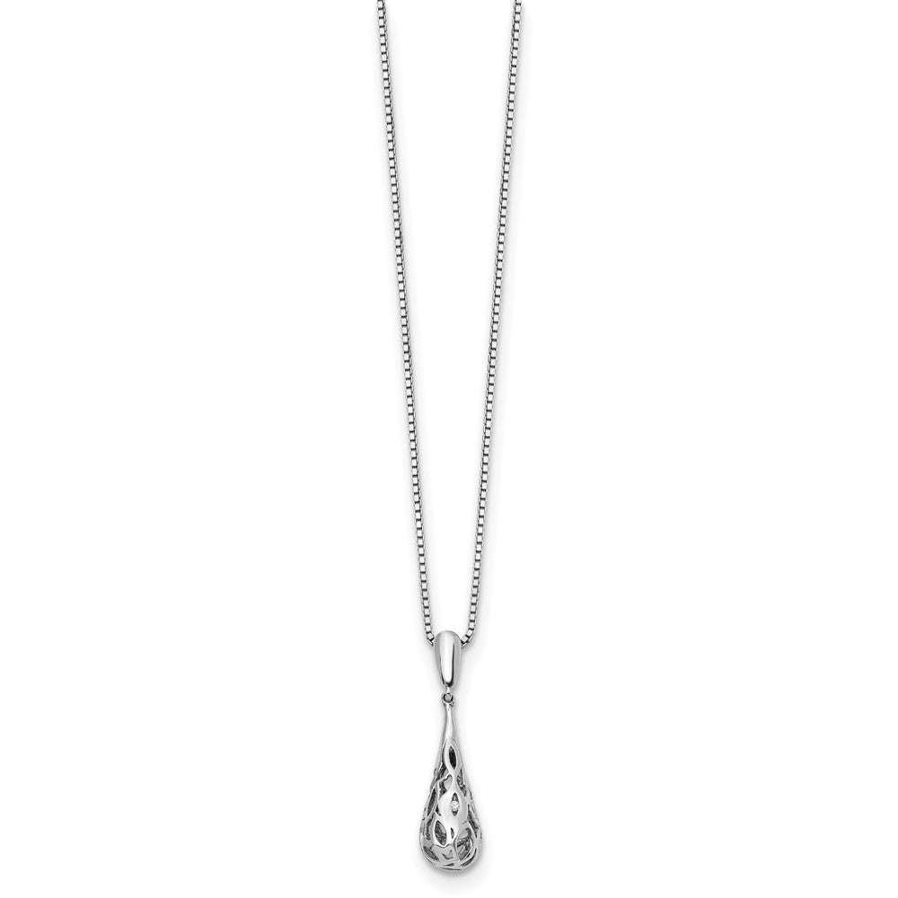 White Ice Sterling Silver Rhodium-plated 18 Inch Diamond Filigree Teardrop Necklace with 2 Inch Extender