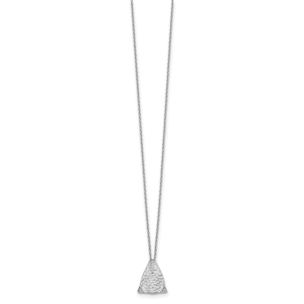 White Ice Sterling Silver Rhodium-plated 18 Inch Textured Polished and Satin Triangle Diamond Necklace with 2 Inch Extender