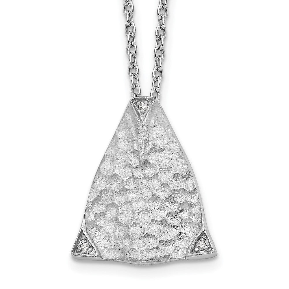 White Ice Sterling Silver Rhodium-plated 18 Inch Textured Polished and Satin Triangle Diamond Necklace with 2 Inch Extender