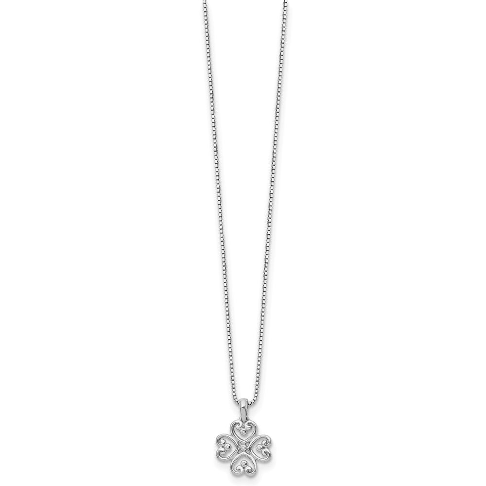 White Ice Sterling Silver Rhodium-plated 18 Inch Diamond 4 Heart Necklace with 2 Inch Extender