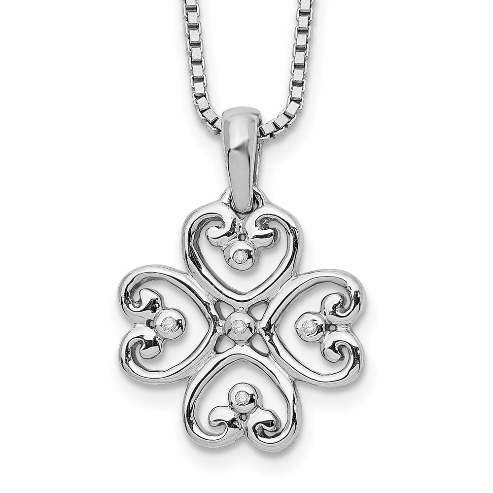 White Ice Sterling Silver Rhodium-plated 18 Inch Diamond 4 Heart Necklace with 2 Inch Extender