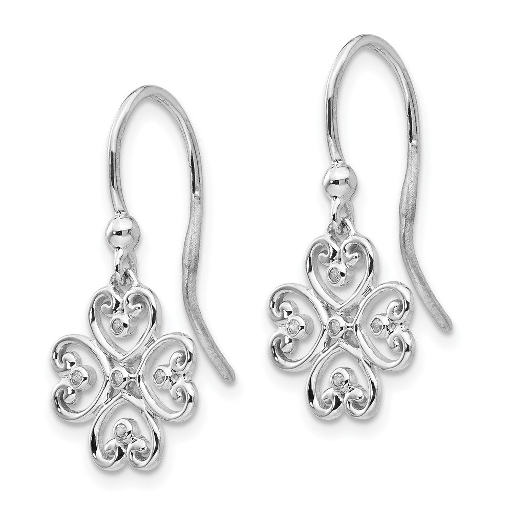 White Ice Sterling Silver Rhodium-plated Diamond 4 Heart Shepherd Hook Dangle Earrings