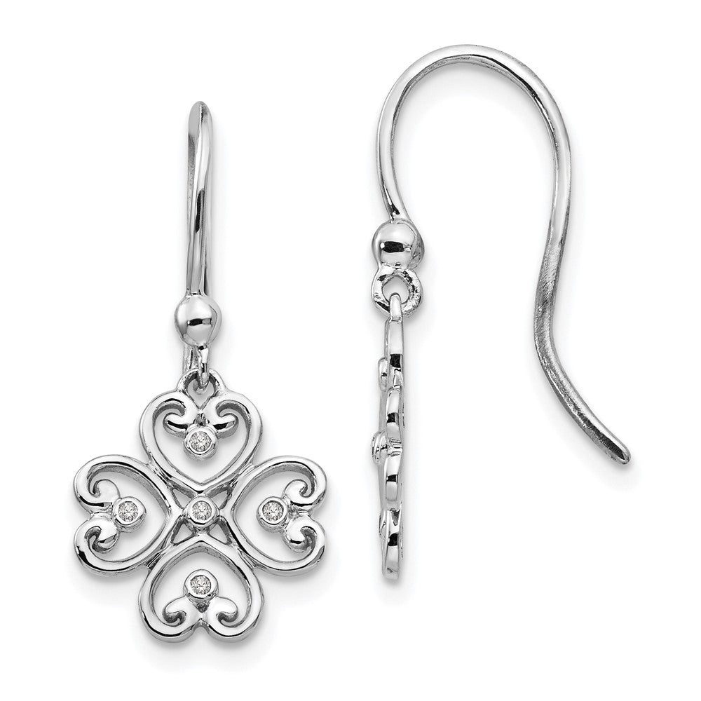 White Ice Sterling Silver Rhodium-plated Diamond 4 Heart Shepherd Hook Dangle Earrings