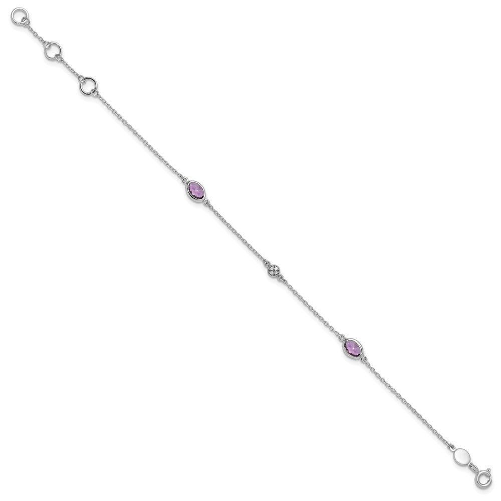 White Ice Sterling Silver Rhodium-plated 7.5 Inch Amethyst and Diamond Bracelet with 1.25 Inch Extender