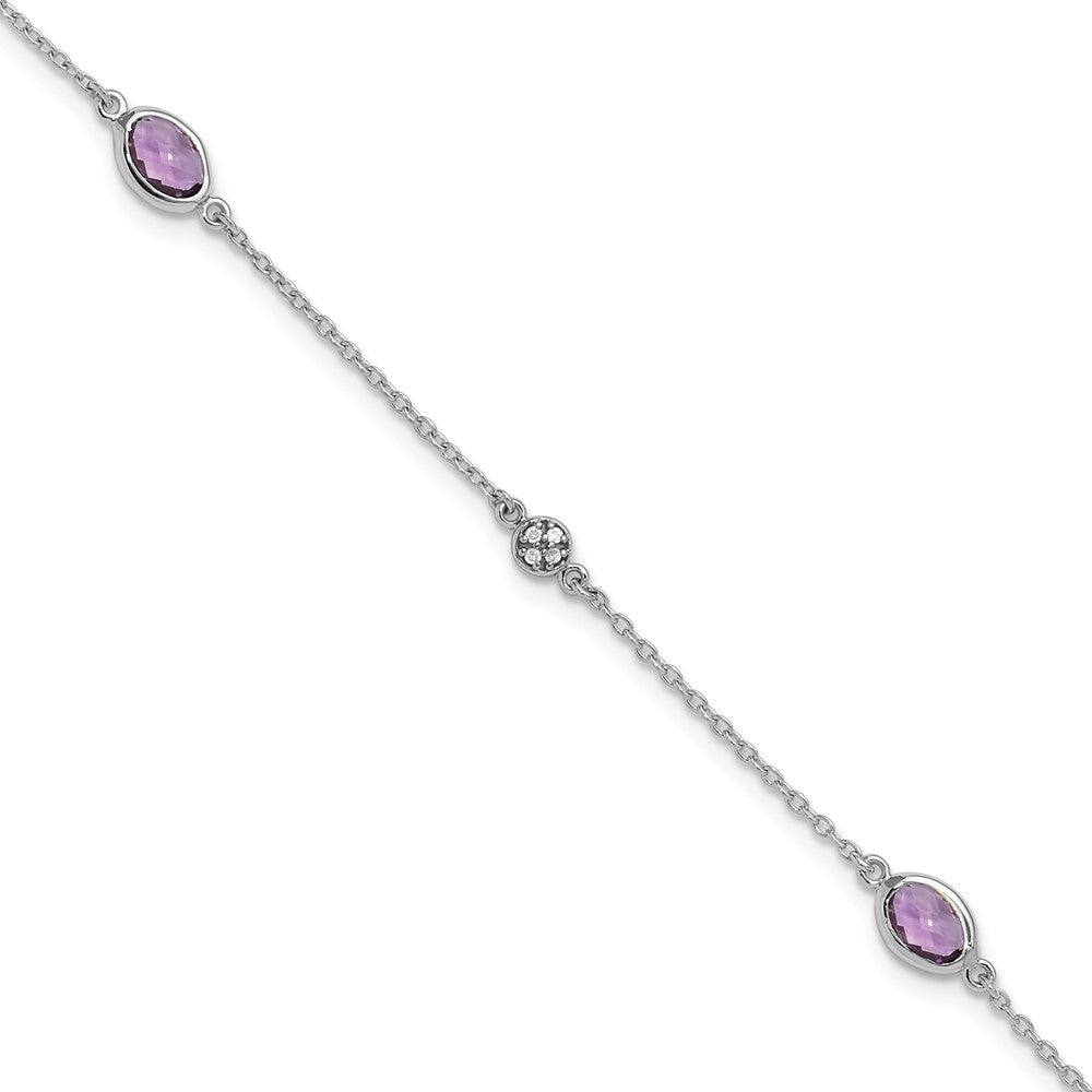 White Ice Sterling Silver Rhodium-plated 7.5 Inch Amethyst and Diamond Bracelet with 1.25 Inch Extender