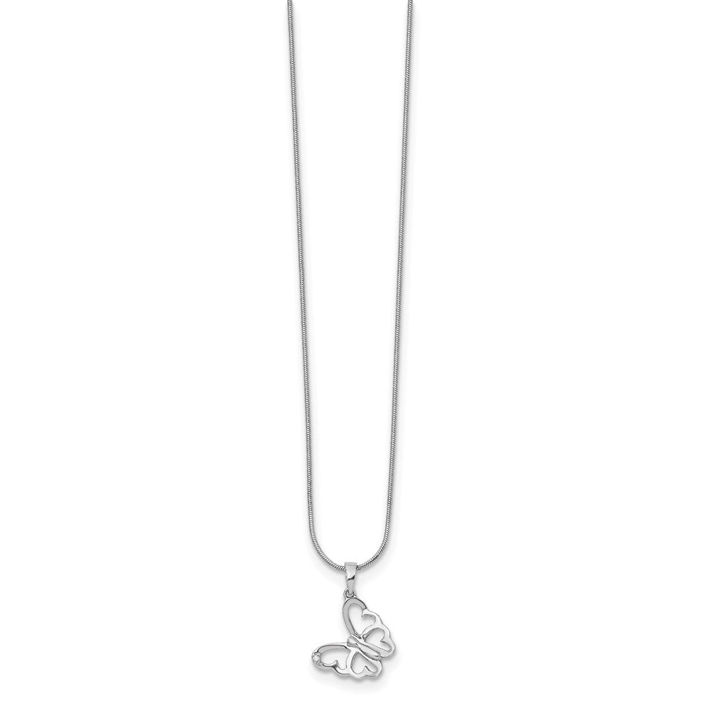 White Ice Sterling Silver Rhodium-plated 18 Inch Diamond Butterfly Necklace with 2 Inch Extender