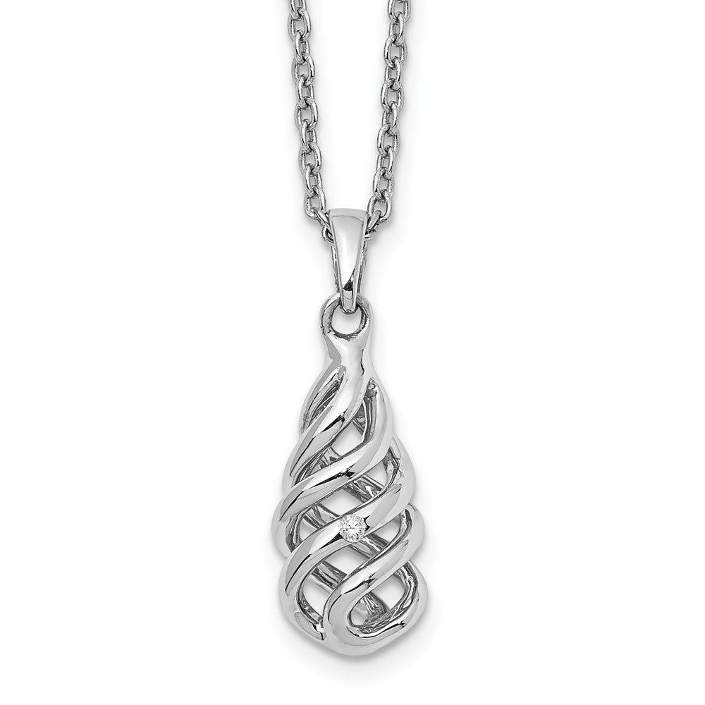 White Ice Sterling Silver Rhodium-plated 18 Inch Diamond Spiral Pendant Necklace with 2 Inch Extender