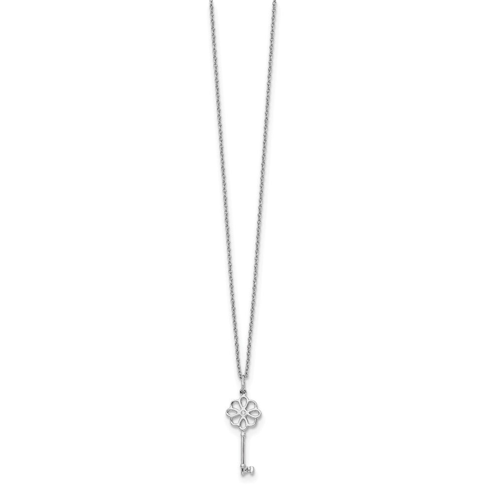 White Ice Sterling Silver Rhodium-plated 18 Inch Diamond Flower Key Necklace with 2 Inch Extender