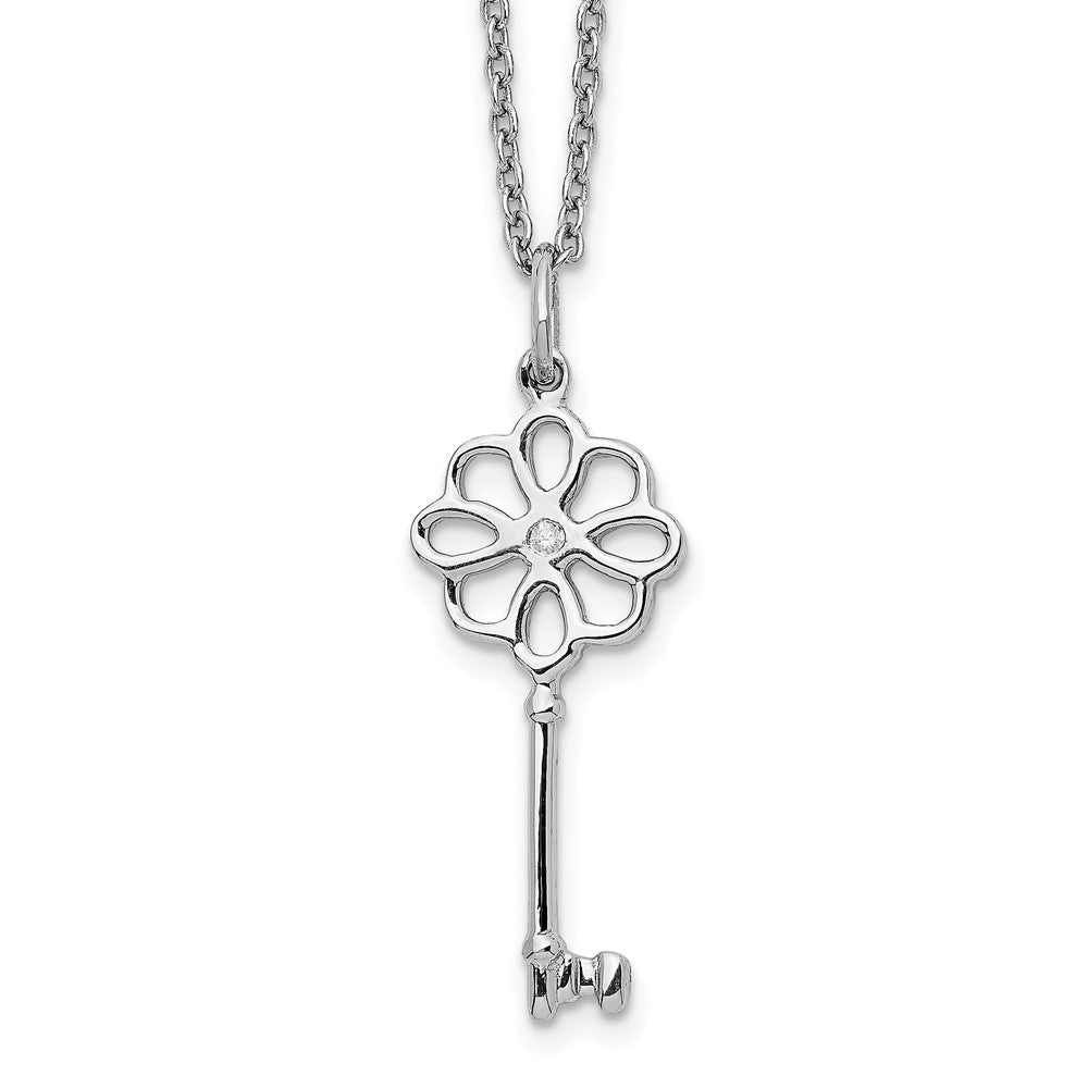 White Ice Sterling Silver Rhodium-plated 18 Inch Diamond Flower Key Necklace with 2 Inch Extender