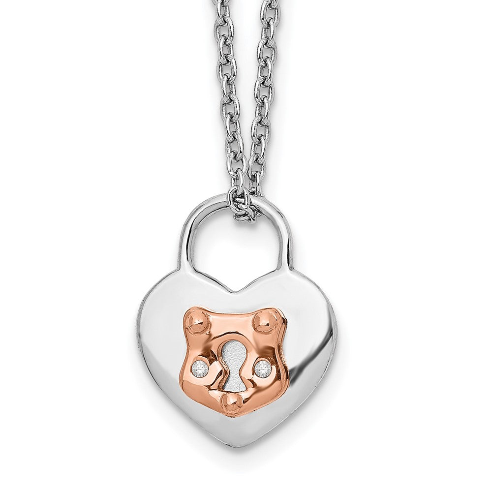 White Ice Sterling Silver Rhodium-plated Rose-tone 18 Inch Diamond Heart Necklace with 2 Inch Extender