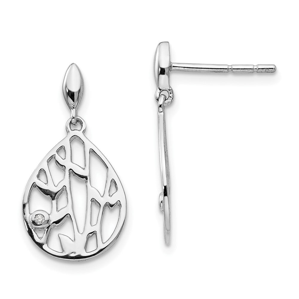 White Ice Sterling Silver Rhodium-plated Diamond Leaf Post Dangle Earrings