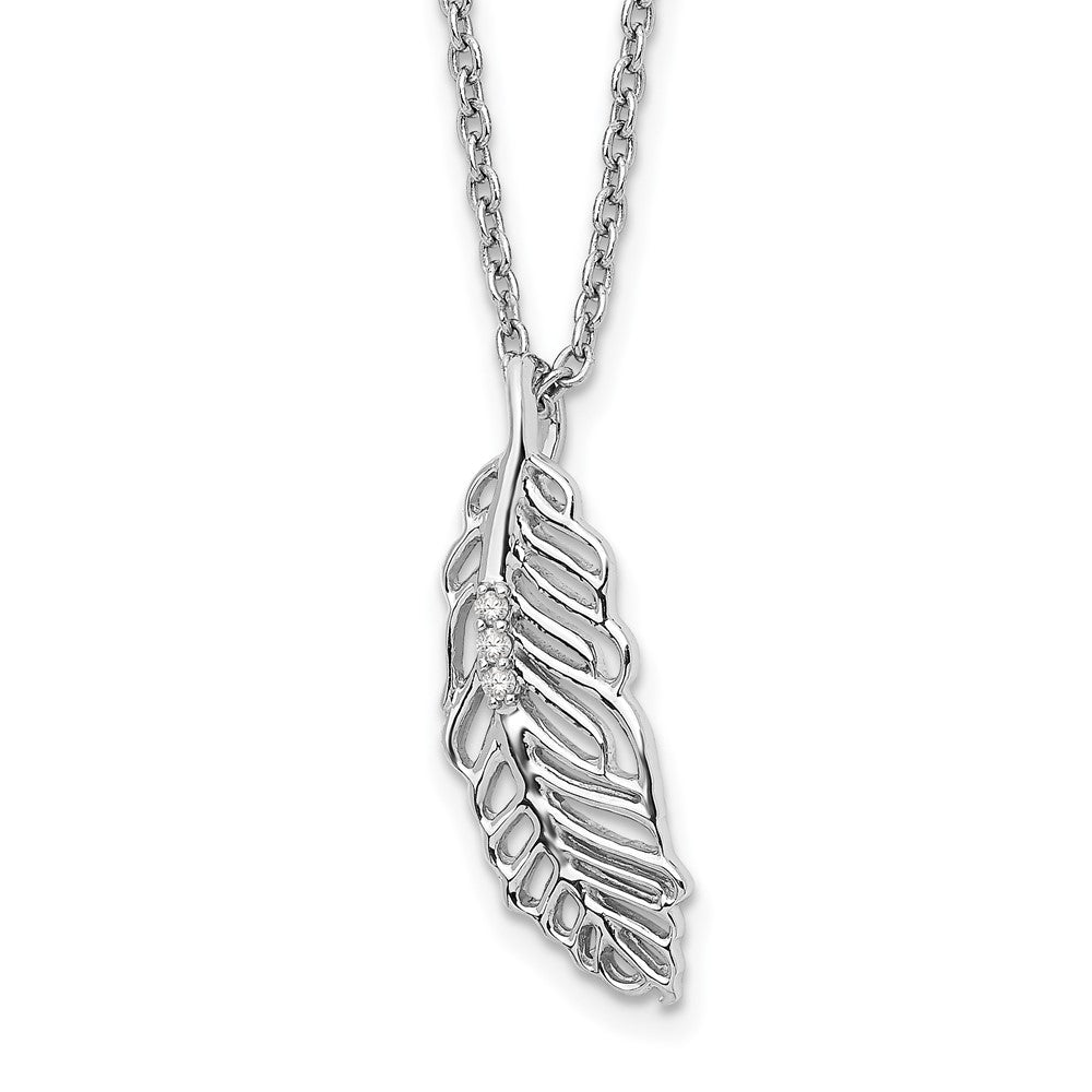 White Ice Sterling Silver Rhodium-plated 18 Inch Diamond Feather Necklace with 2 Inch Extender