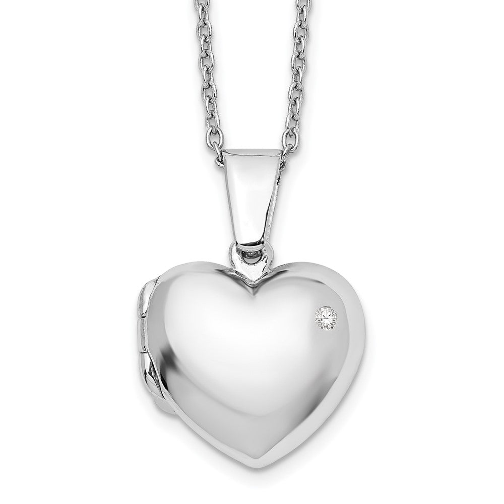 White Ice Sterling Silver Rhodium-plated 18 Inch Diamond Heart Locket Necklace with 2 Inch Extender