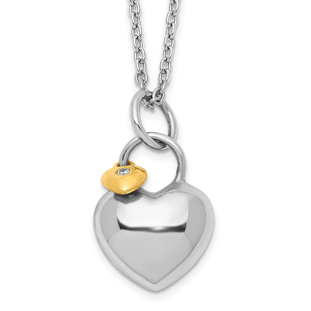 White Ice Sterling Silver Rhodium-plated Gold-tone 18 Inch Diamond Double Heart Necklace with 2 Inch Extender