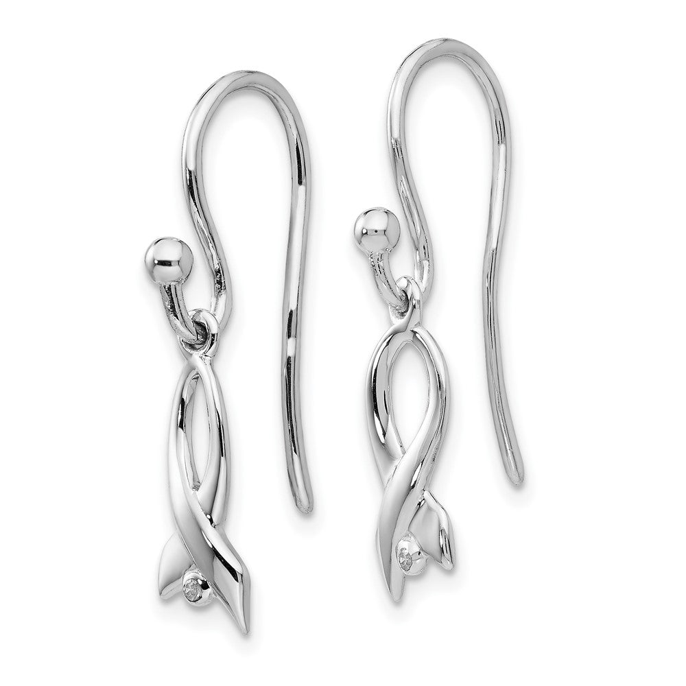 White Ice Sterling Silver Rhodium-plated Diamond Awareness Ribbon Dangle Earrings