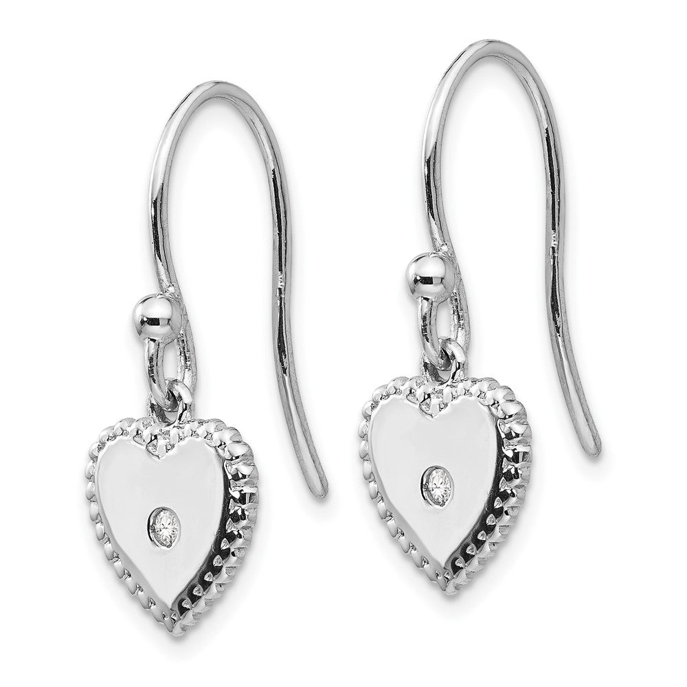 White Ice Sterling Silver Rhodium-plated Diamond Shepherd Hook Heart Dangle Earrings