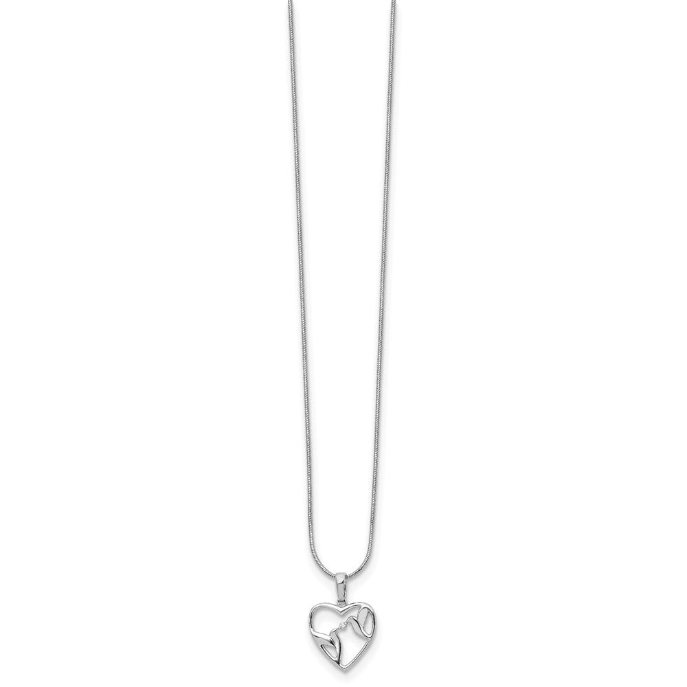 White Ice Sterling Silver Rhodium-plated 18 Inch Diamond Bird and Heart Necklace with 2 Inch Extender