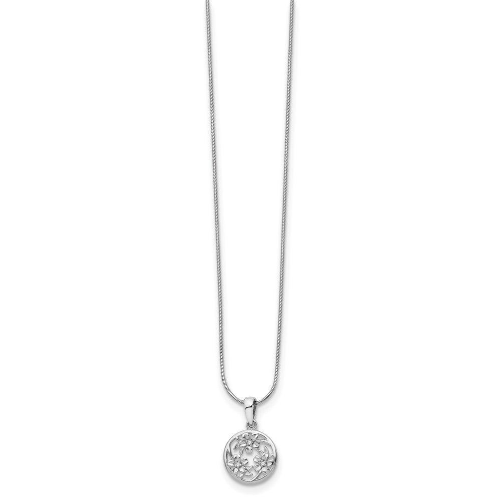 White Ice Sterling Silver Rhodium-plated 18 Inch Diamond Flower Necklace with 2 Inch Extender