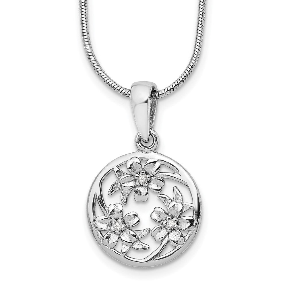 White Ice Sterling Silver Rhodium-plated 18 Inch Diamond Flower Necklace with 2 Inch Extender