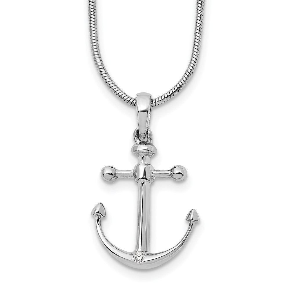 White Ice Sterling Silver Rhodium-plated 18 Inch Diamond Anchor Necklace with 2 Inch Extender