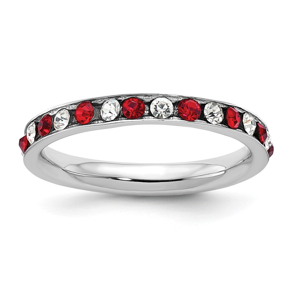 Sterling Silver Rhodium-plated Red and White Crystal Eternity Band Size 8