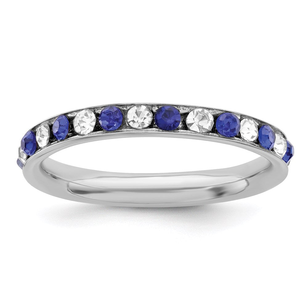 Sterling Silver Rhodium-plated Blue and White Crystal Eternity Band Size 8