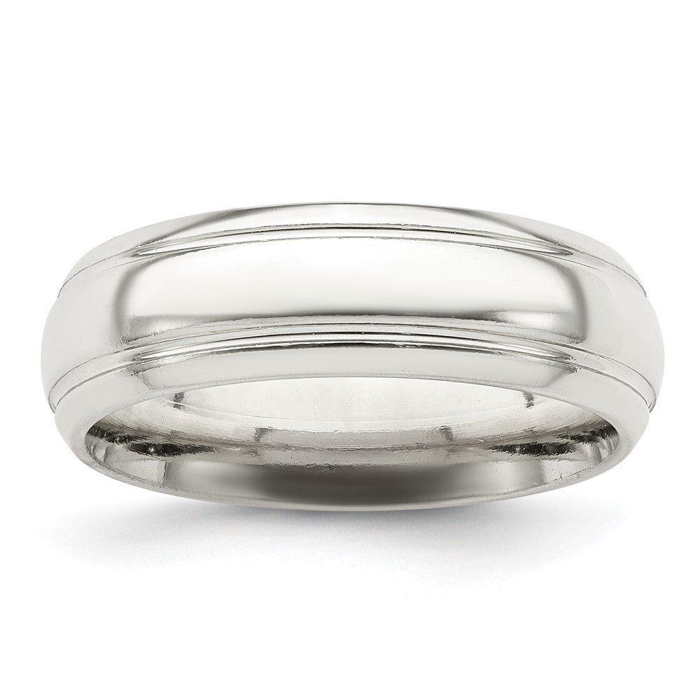 Sterling Silver Polished Domed with Grooved Beveled Edge Fancy Band Size 10.5