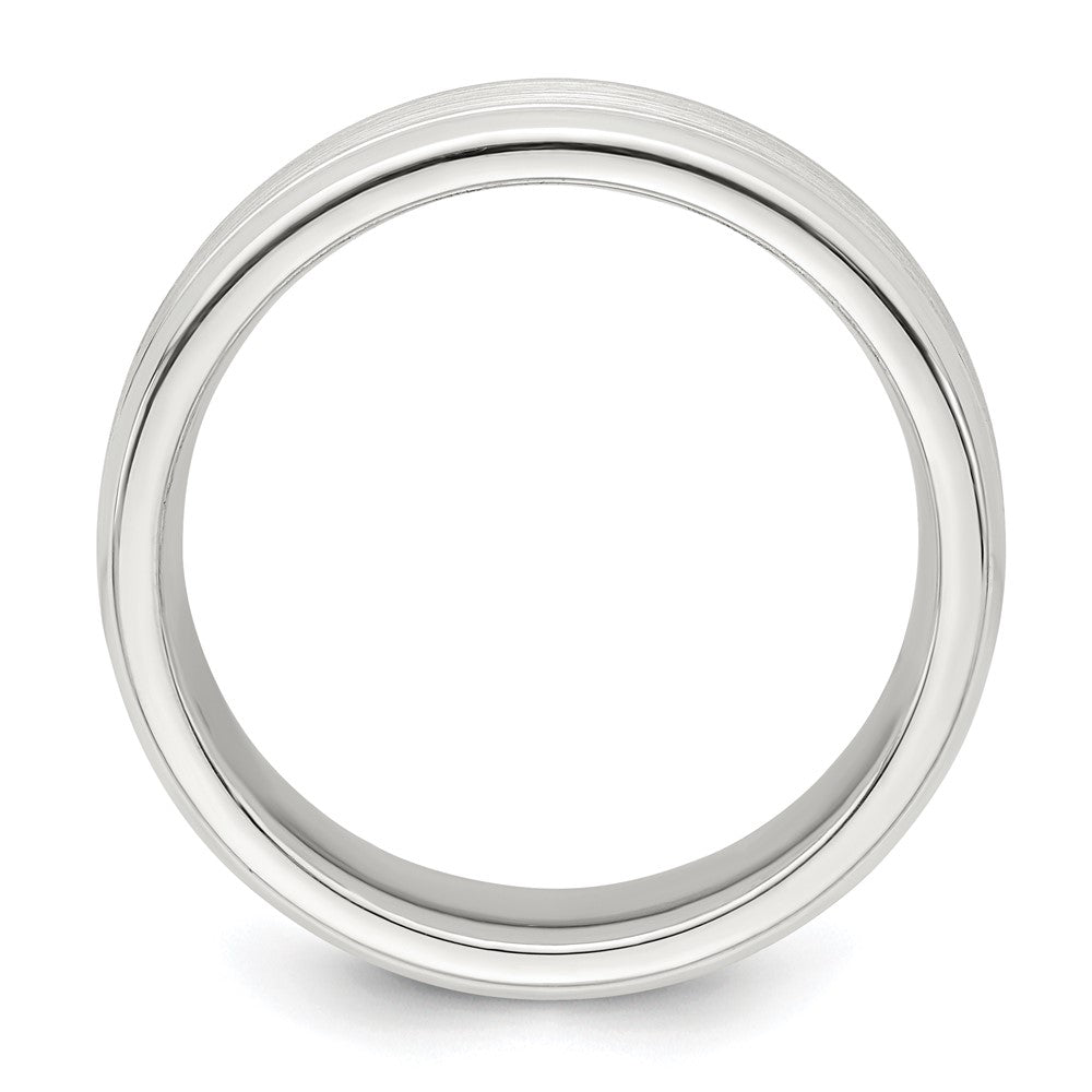 Sterling Silver Brushed Flat Grooved Beveled Edge Fancy Band Size 11