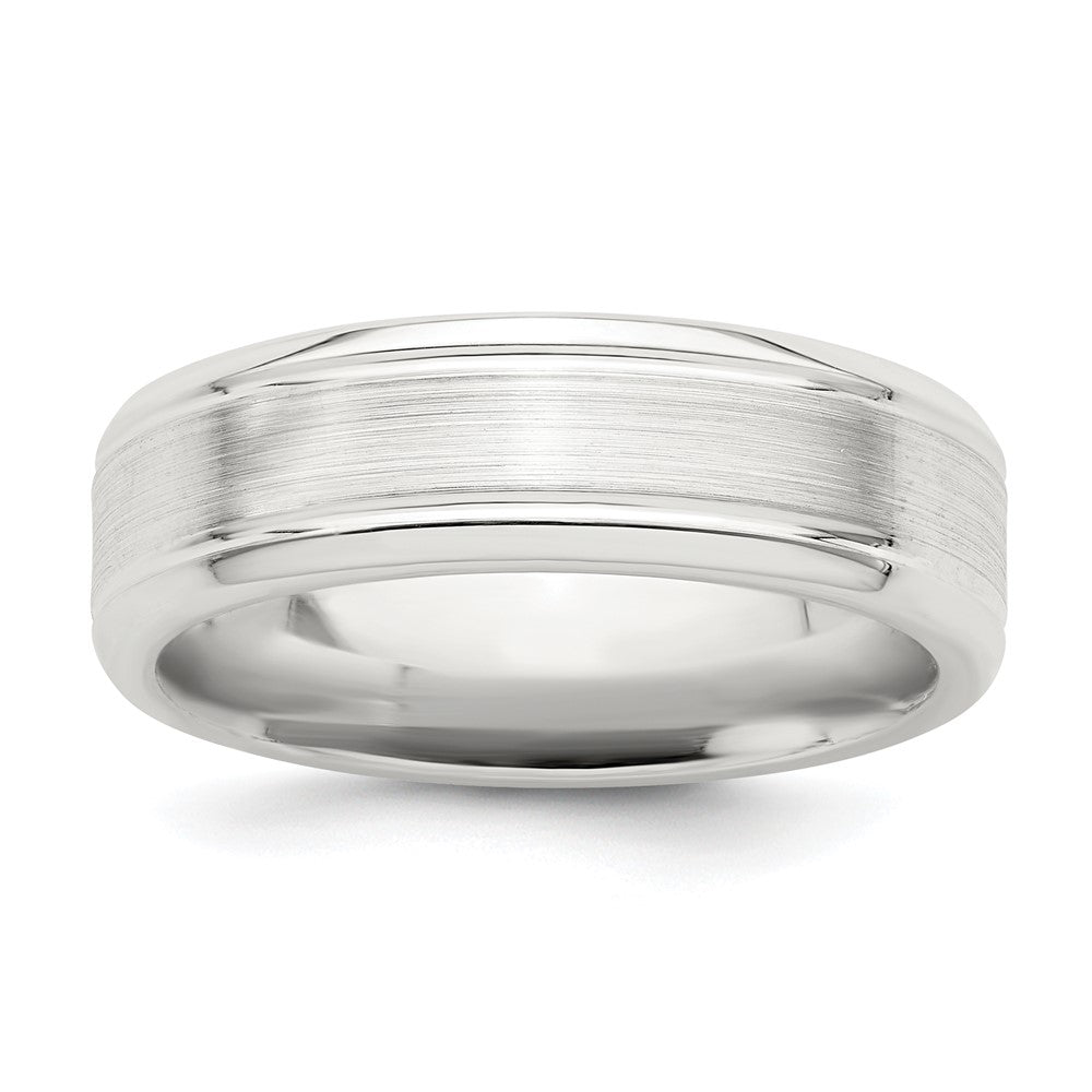 Sterling Silver Brushed Flat Grooved Beveled Edge Fancy Band Size 11