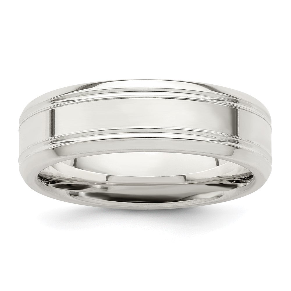 Sterling Silver Polished Flat Grooved Beveled Edge Fancy Band Size 11