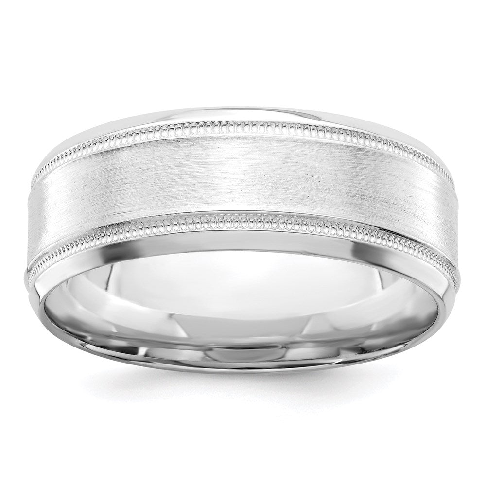 Sterling Silver Rhodium-plated Brushed Fancy Band Size 8