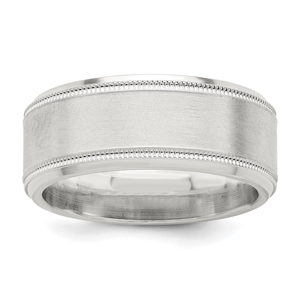 Sterling Silver Brushed Flat Milgrain Beveled Edge Fancy Band Size 13.5