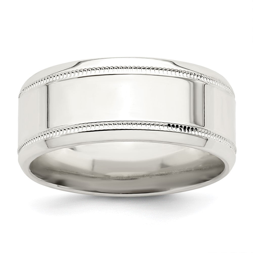 Sterling Silver Polished Flat Milgrain Beveled Edge Fancy Band Size 13.5