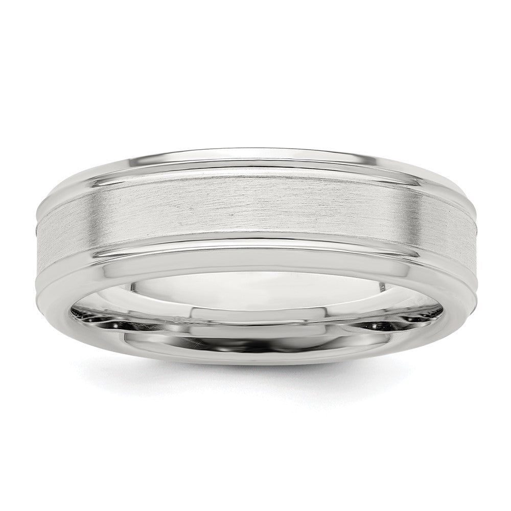 Sterling Silver Brushed Flat Grooved Fancy Band Size 10.5