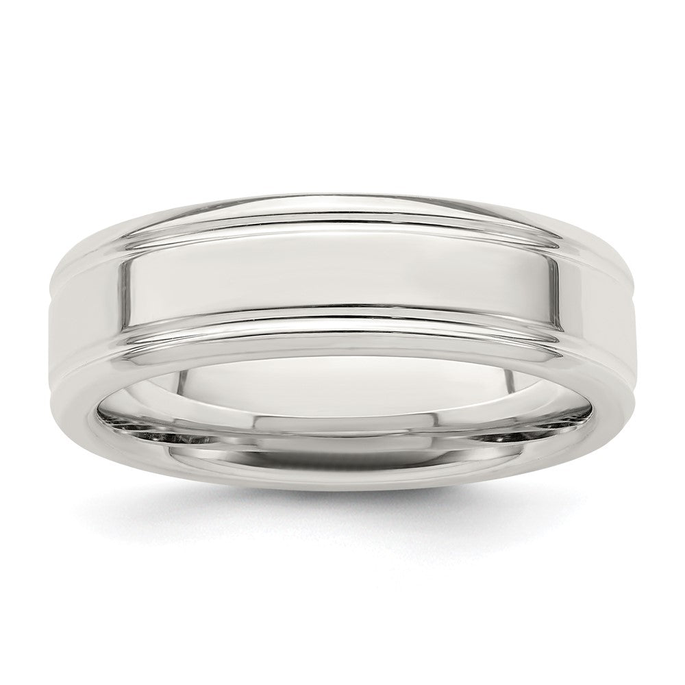 Sterling Silver Polished Flat Grooved Fancy Band Size 10.5