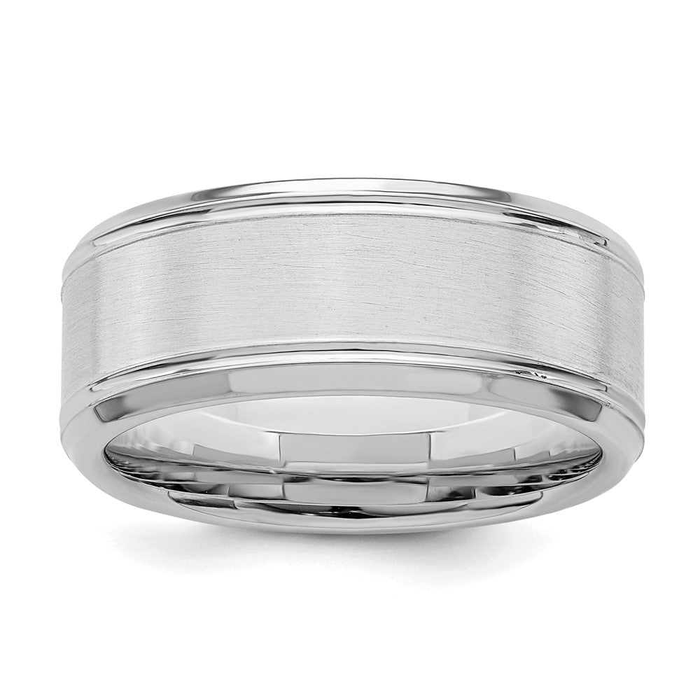 Sterling Silver Rhodium-plated Brushed Fancy Band Size 8