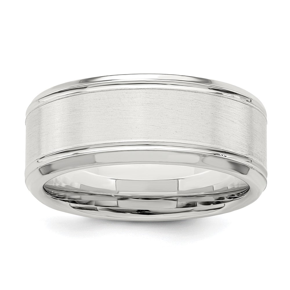 Sterling Silver Brushed Flat Beveled Edge Fancy Band Size 13