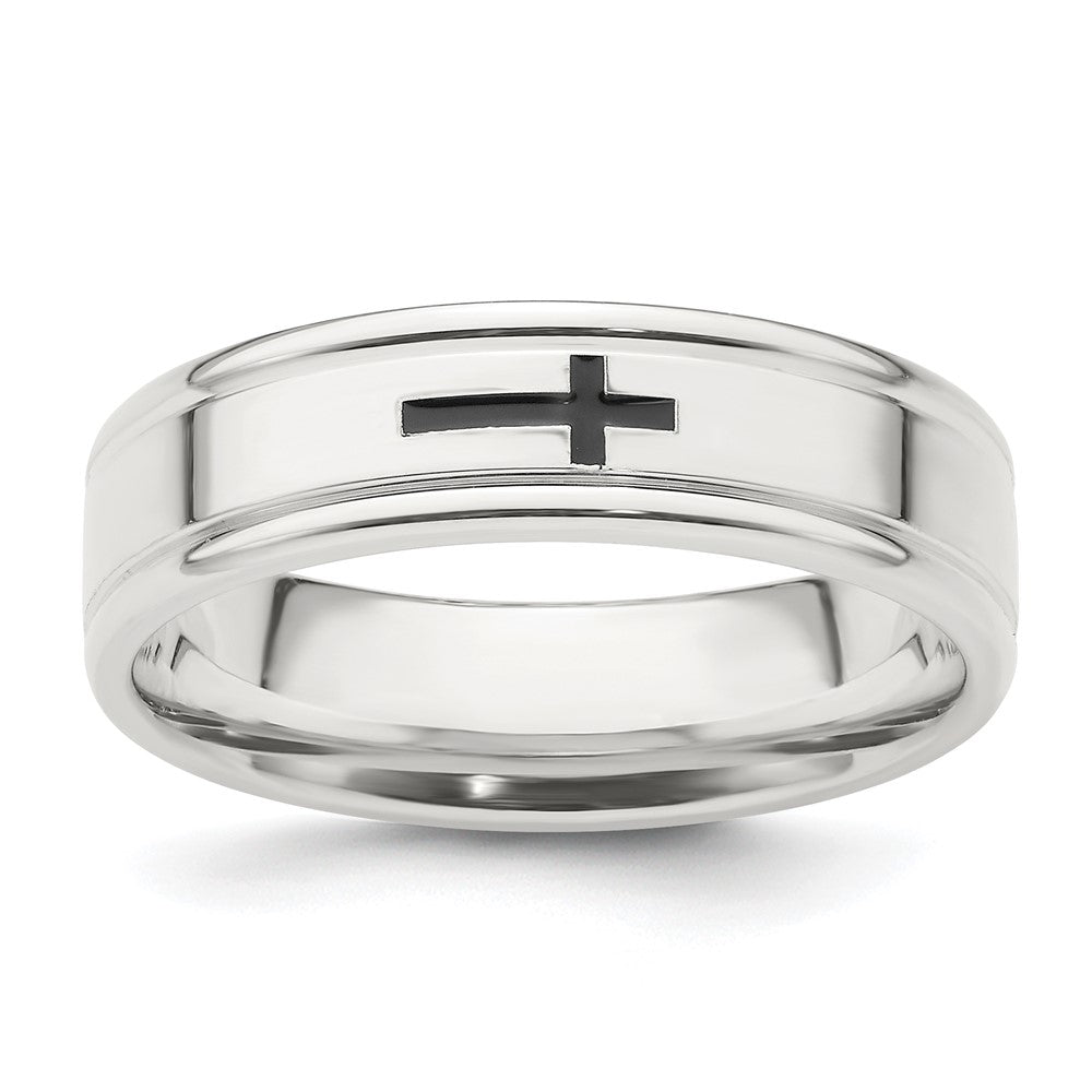 Sterling Silver Enamel Cross Fancy Band Size 9