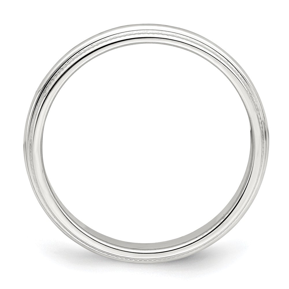 Sterling Silver Rhodium-plated Half Round Milgrain Size 7.5 Band