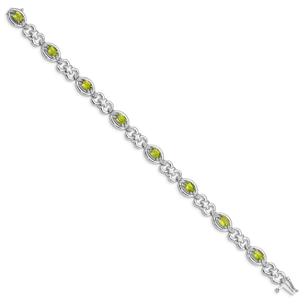 Sterling Silver Rhodium-plated Diamond & Peridot Bracelet