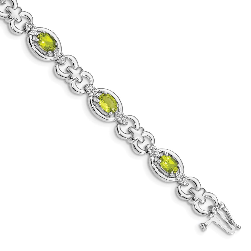 Sterling Silver Rhodium-plated Diamond & Peridot Bracelet