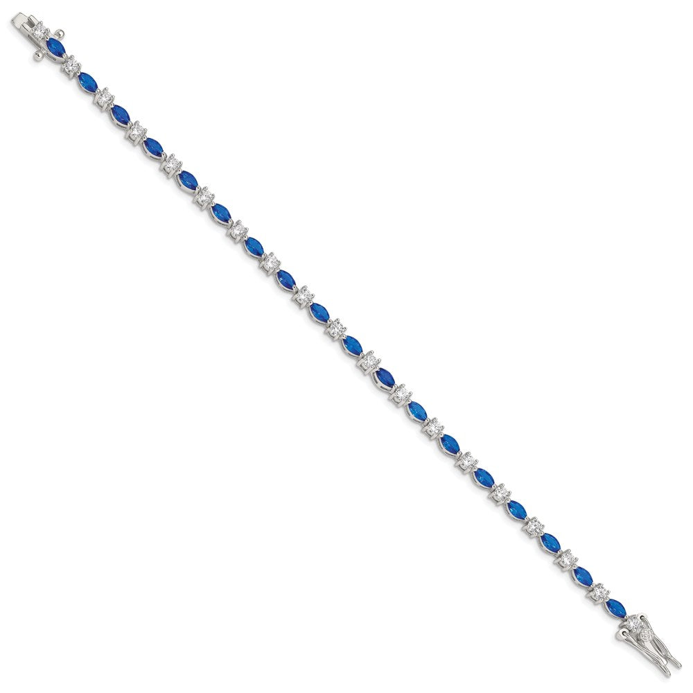 Sterling Silver Rhodium-plated Clear and Blue Marquise CZ Bracelet