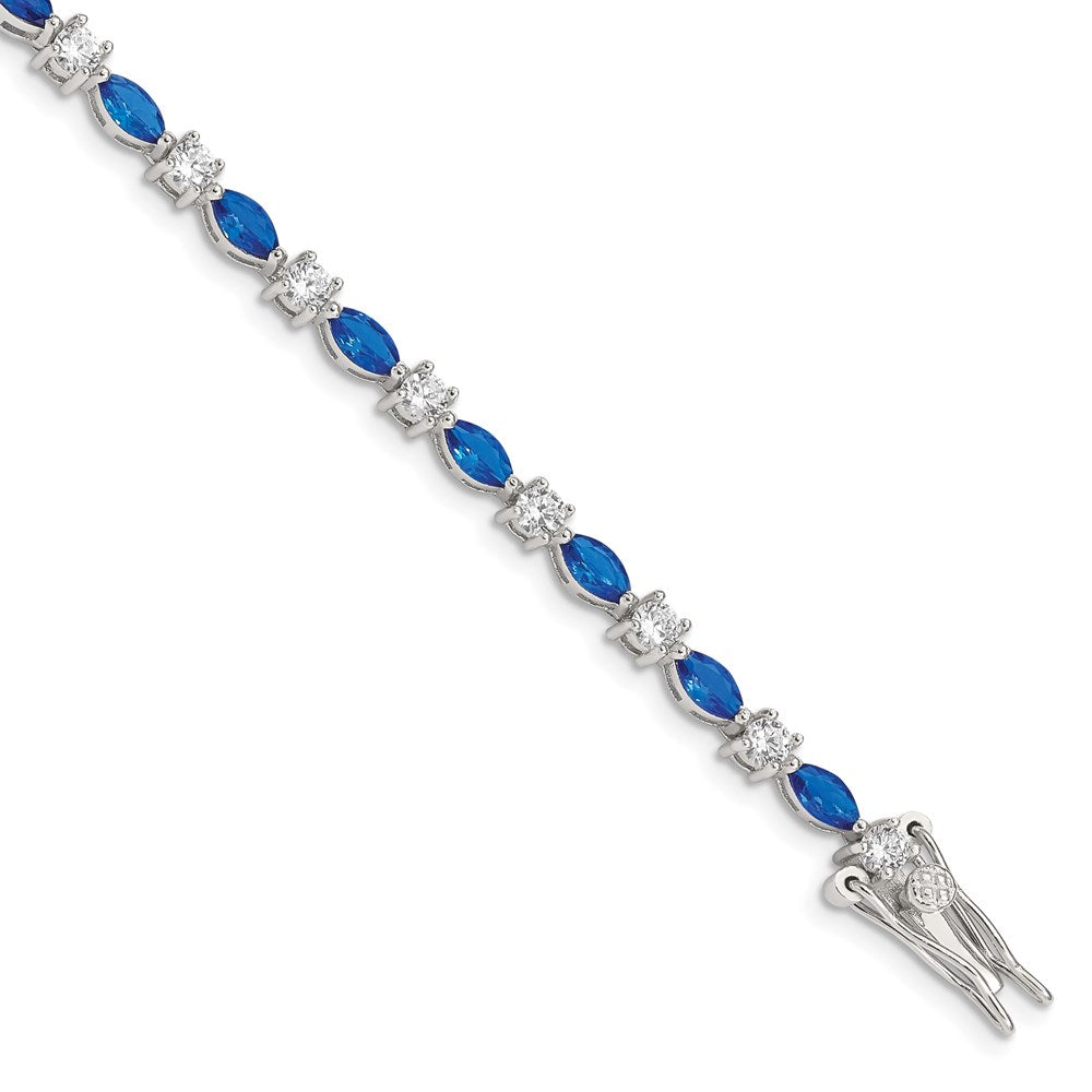Sterling Silver Rhodium-plated Clear and Blue Marquise CZ Bracelet